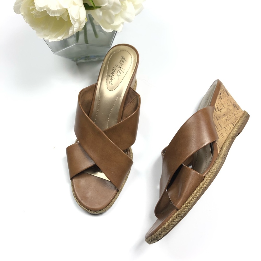 Dexflex comfort brown leather mules slippers wedge